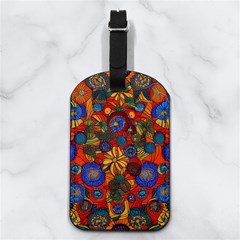 Mid Century Retro Floral 1970s 1960s Pattern 69 Nappa Leather Luggage Tag Rectangle by violetheavensky