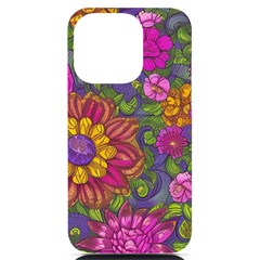Mid Century Retro Floral 1970s 1960s Pattern 55 Iphone 14 Pro Black Uv Print Pc Hardshell Case by violetheavensky