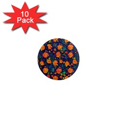 Mid Century Retro Floral 1970s 1960s Pattern 61 1  Mini Magnet (10 Pack)  by violetheavensky