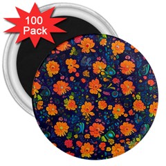 Mid Century Retro Floral 1970s 1960s Pattern 61 3  Magnets (100 Pack) by violetheavensky