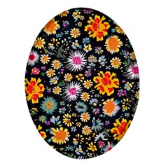 Mid Century Retro Floral 1970s 1960s Pattern 57 Oval Glass Fridge Magnet (4 Pack) by violetheavensky