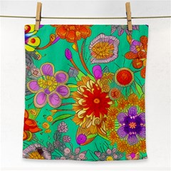 Mid Century Retro Floral 1970s 1960s Pattern 58 Face Towel by violetheavensky
