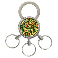 Mid Century Retro Floral 1970s 1960s Pattern 68 3-ring Key Chain by violetheavensky