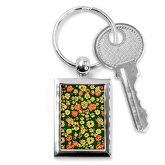 Mid Century Retro Floral 1970s 1960s Pattern 68 Key Chain (rectangle) by violetheavensky