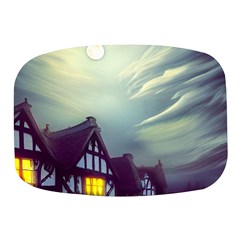 Village Moon Cloudy Historical Tudor Architecture Houses Town Night Windows City Mini Square Pill Box by Posterlux