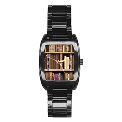 Books Bookshelves Office Fantasy Background Artwork Book Cover Apothecary Book Nook Literature Libra Stainless Steel Barrel Watch by Posterlux