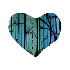 Nature Outdoors Night Trees Scene Forest Woods Light Moonlight Wilderness Stars Standard 16  Premium Heart Shape Cushions by Posterlux