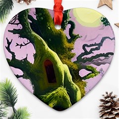 Outdoors Night Full Moon Setting Scene Woods Light Moonlight Nature Wilderness Landscape Heart Ornament (two Sides) by Posterlux