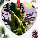 Outdoors Night Full Moon Setting Scene Woods Light Moonlight Nature Wilderness Landscape Heart Ornament (Two Sides) Back