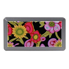 Mid Century Retro Floral 1970s 1960s Pattern 70 Memory Card Reader (mini) by violetheavensky